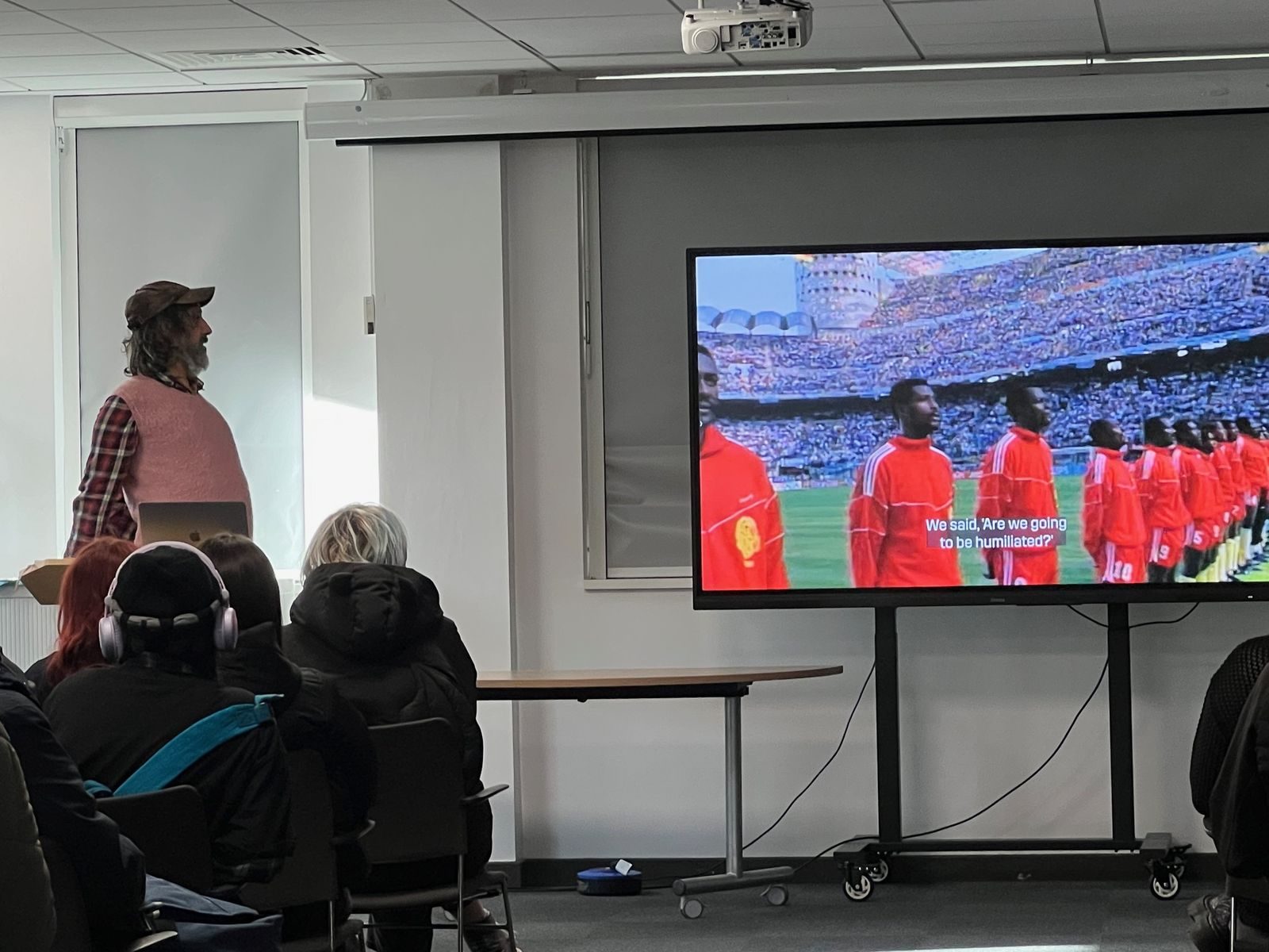 Students watching Billy's presentation at Walsall College