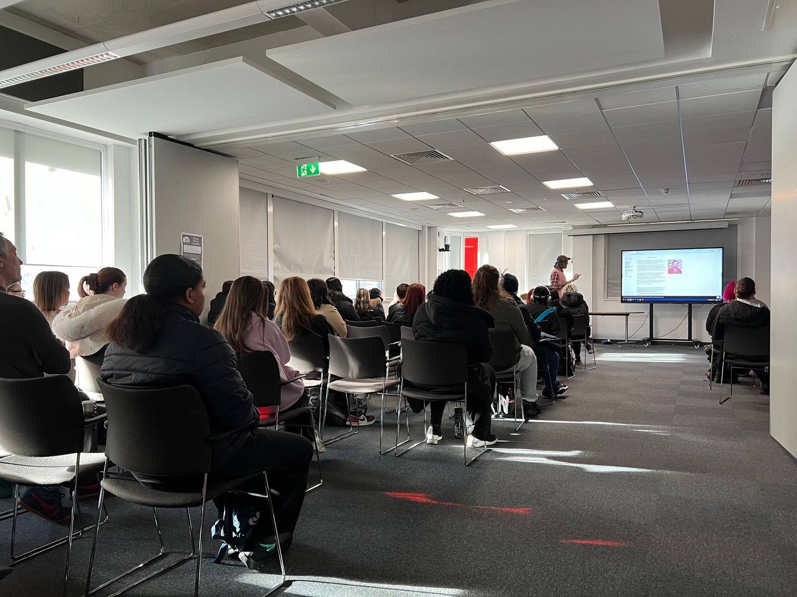 Billy presenting Paths You Walk to Walsall College students