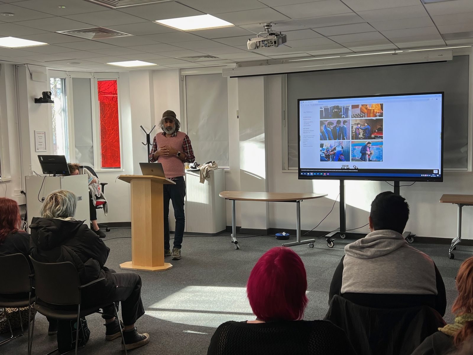 Wide view of Billy's presentation at Walsall College creative department