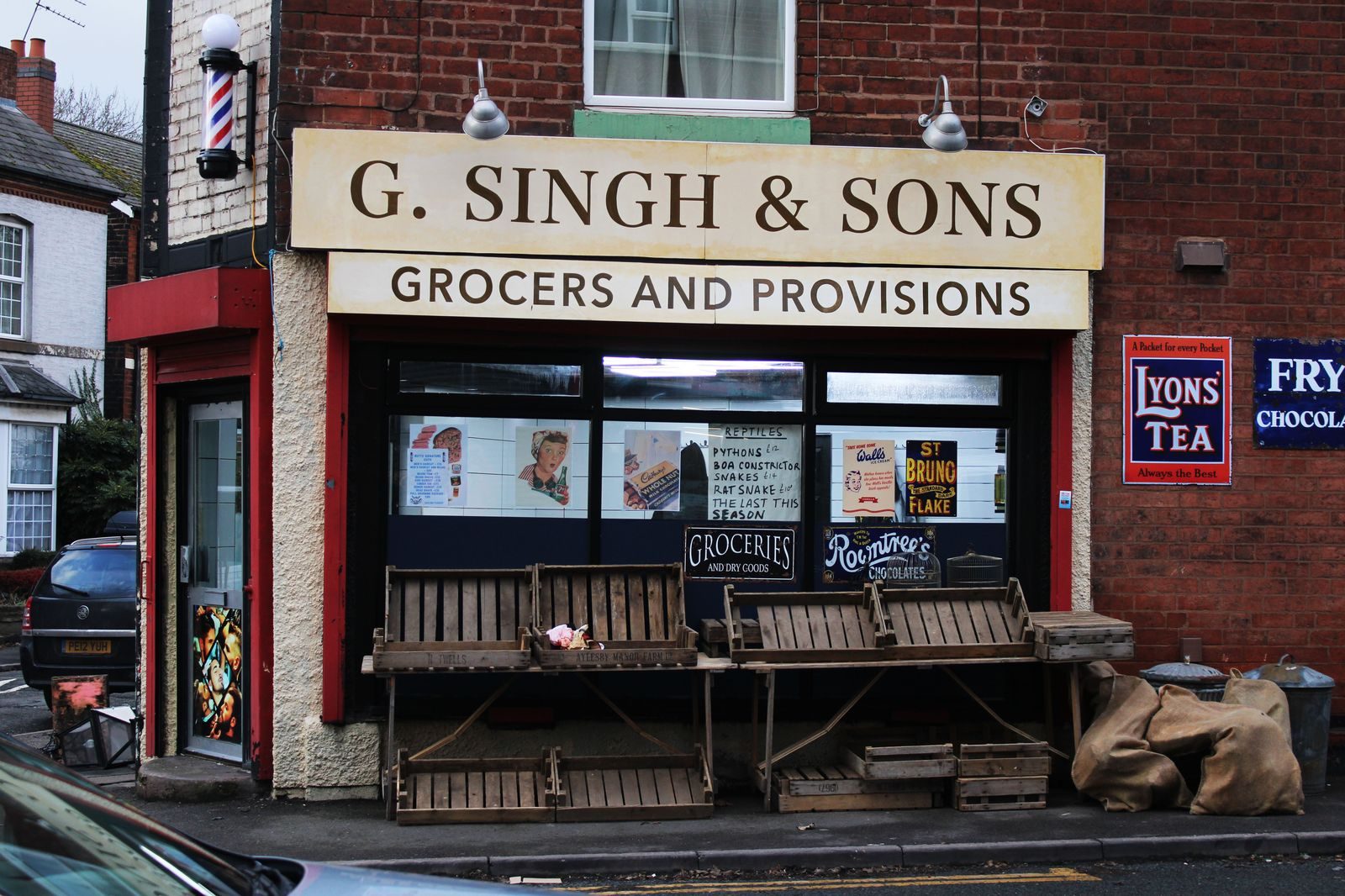 G. Singh & Sons Grocers shopfront — the finished period set for Paths You Walk