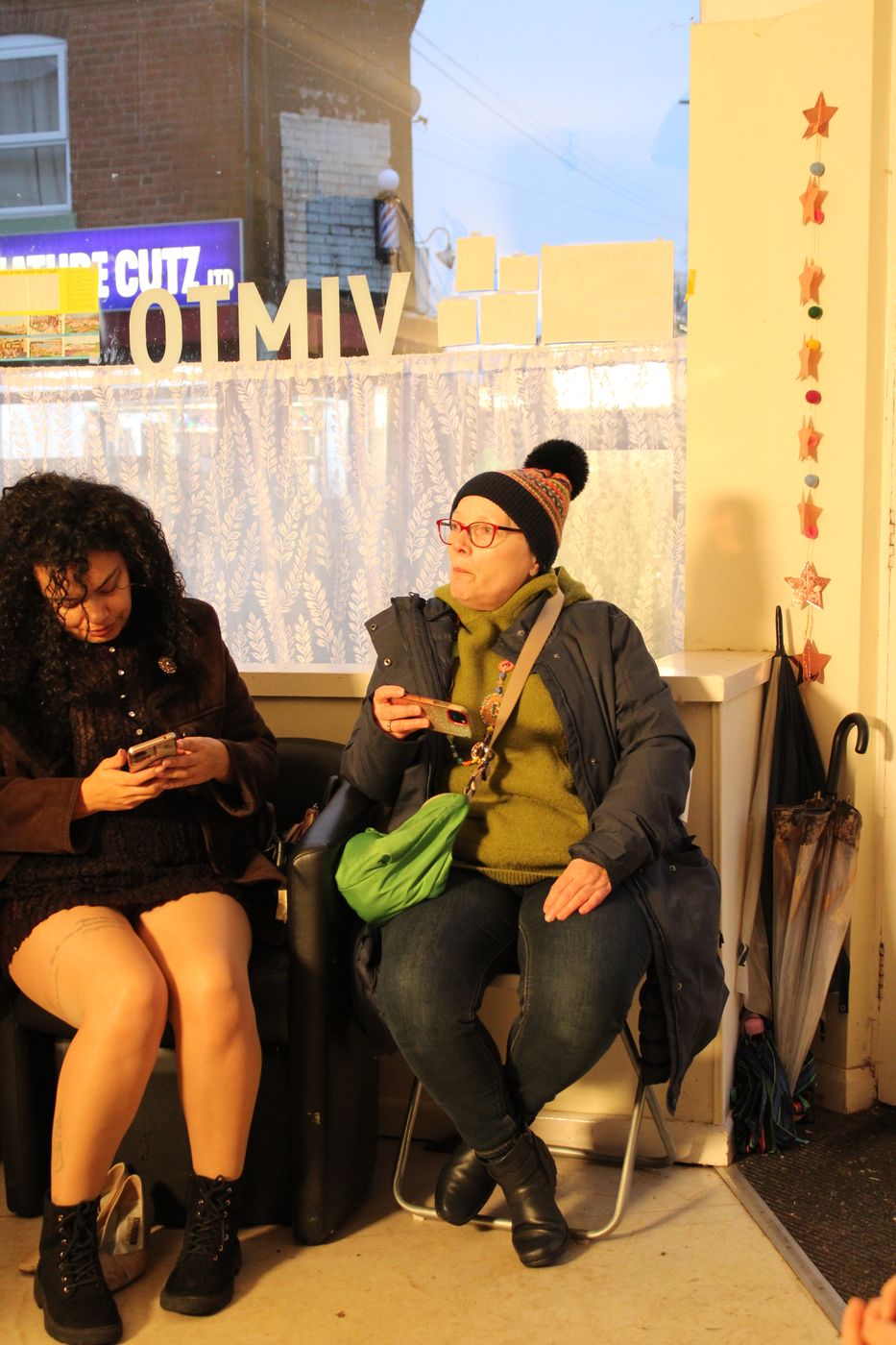 Cast members relaxing in the green room during the Paths You Walk shoot