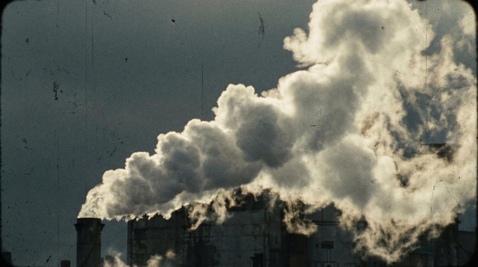 Factory chimney with smoke plume — industrial archive