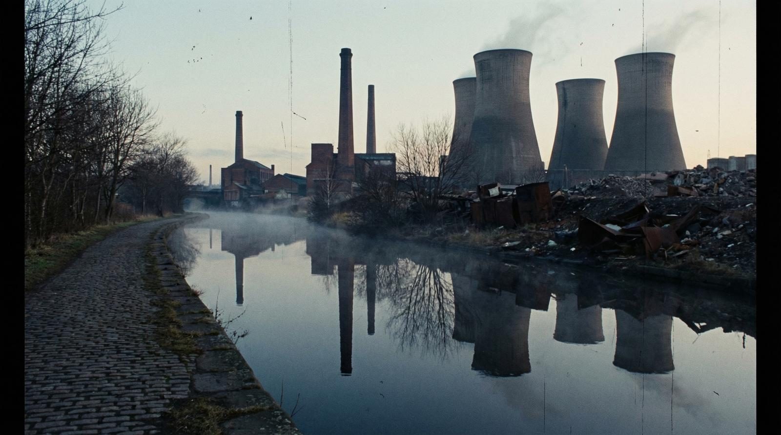 Cinematic street scene in the industrial Black Country — the world of Paths You Walk